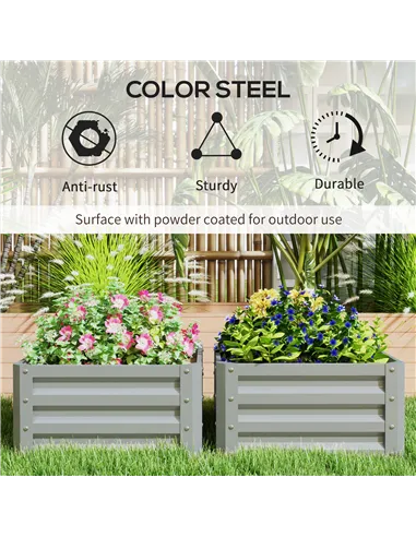 Outsunny Set of Two 60 x 60cm Steel Planter Boxes - Light Grey