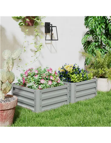 Outsunny Set of Two 60 x 60cm Steel Planter Boxes - Light Grey