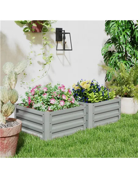 Outsunny Set of Two 60 x 60cm Steel Planter Boxes - Light Grey