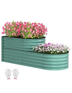Outsunny Two-Tier Galvanised Steel Garden Planter - Dark Green