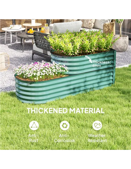 Outsunny Two-Tier Galvanised Steel Garden Planter - Dark Green