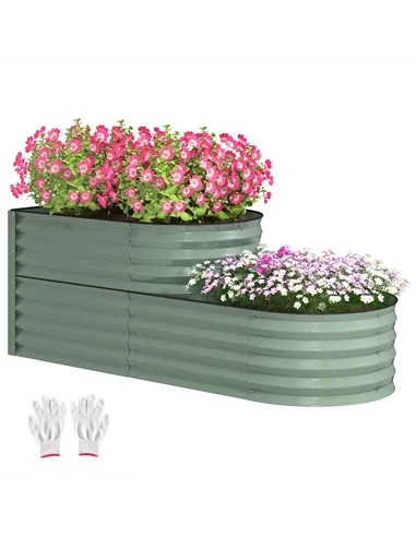Outsunny Two-Tier Galvanised Steel Garden Planter - Light Green