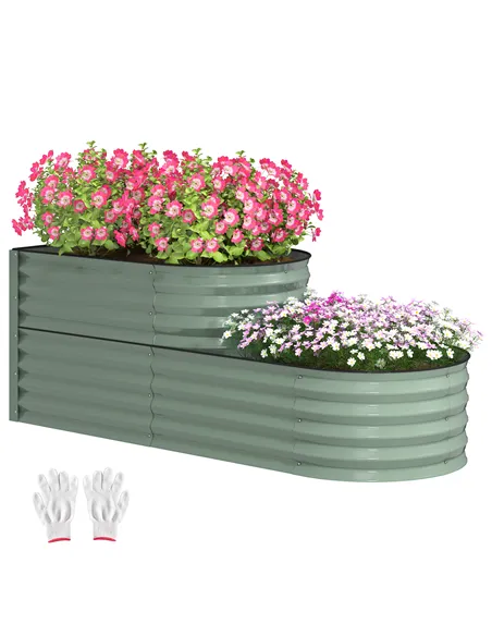 Outsunny Two-Tier Galvanised Steel Garden Planter - Light Green