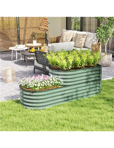 Outsunny Two-Tier Galvanised Steel Garden Planter - Light Green
