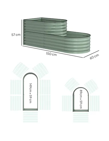 Outsunny Two-Tier Galvanised Steel Garden Planter - Light Green
