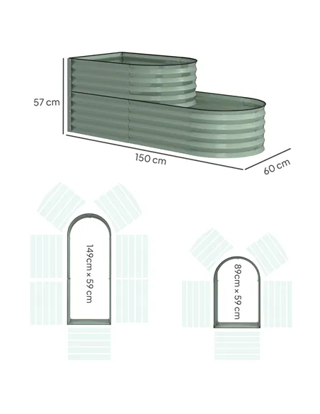 Outsunny Two-Tier Galvanised Steel Garden Planter - Light Green