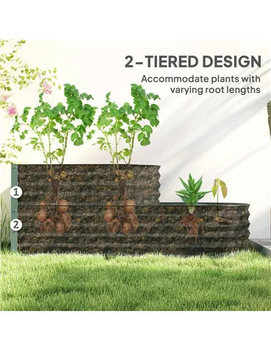 Outsunny Two-Tier Galvanised Steel Garden Planter - Light Green