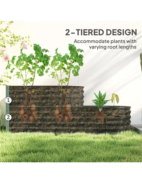 Outsunny Two-Tier Galvanised Steel Garden Planter - Light Green