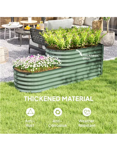 Outsunny Two-Tier Galvanised Steel Garden Planter - Light Green