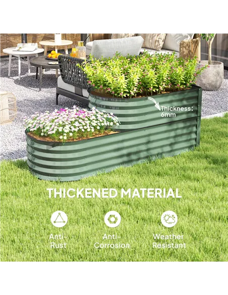 Outsunny Two-Tier Galvanised Steel Garden Planter - Light Green