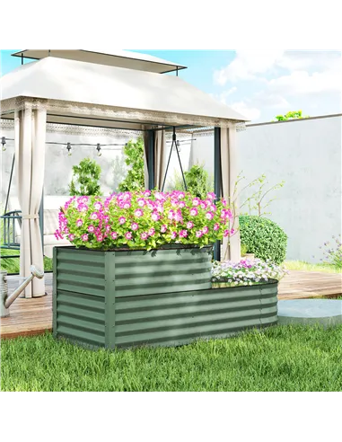 Outsunny Two-Tier Galvanised Steel Garden Planter - Light Green