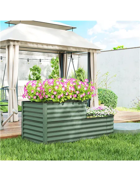 Outsunny Two-Tier Galvanised Steel Garden Planter - Light Green