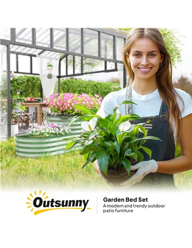 Outsunny Two-Tier Galvanised Steel Garden Planter - Light Green