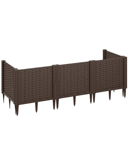 Outsunny Plastic Raised Garden Bed, Modular Planter Box Kit, Garden Fence Edging Border for Flowers, Vegetables, Herbs, Brown