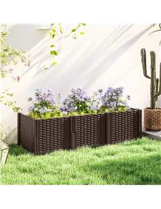 Outsunny Plastic Raised Garden Bed, Modular Planter Box Kit, Garden Fence Edging Border for Flowers, Vegetables, Herbs, Brown 2