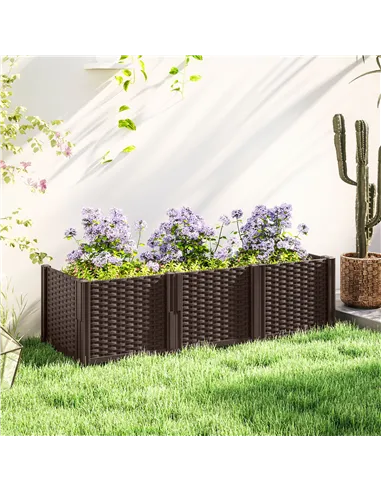 Outsunny Plastic Raised Garden Bed, Modular Planter Box Kit, Garden Fence Edging Border for Flowers, Vegetables, Herbs, Brown