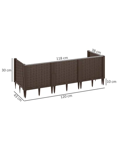 Outsunny Plastic Raised Garden Bed, Modular Planter Box Kit, Garden Fence Edging Border for Flowers, Vegetables, Herbs, Brown