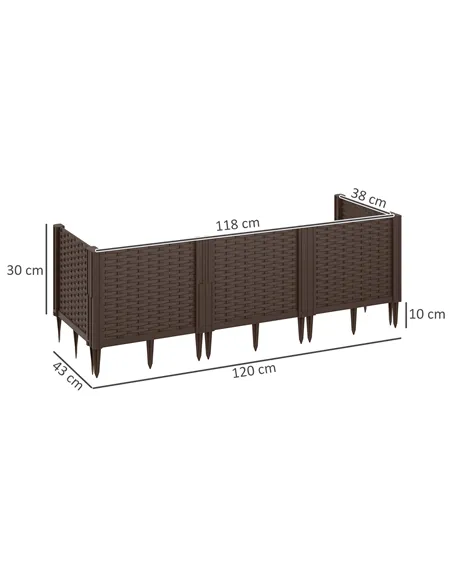 Outsunny Plastic Raised Garden Bed, Modular Planter Box Kit, Garden Fence Edging Border for Flowers, Vegetables, Herbs, Brown