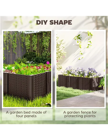 Outsunny Plastic Raised Garden Bed, Modular Planter Box Kit, Garden Fence Edging Border for Flowers, Vegetables, Herbs, Brown