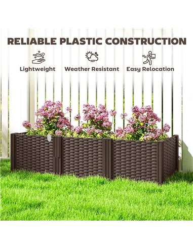 Outsunny Plastic Raised Garden Bed, Modular Planter Box Kit, Garden Fence Edging Border for Flowers, Vegetables, Herbs, Brown
