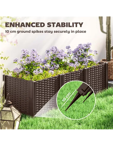 Outsunny Plastic Raised Garden Bed, Modular Planter Box Kit, Garden Fence Edging Border for Flowers, Vegetables, Herbs, Brown