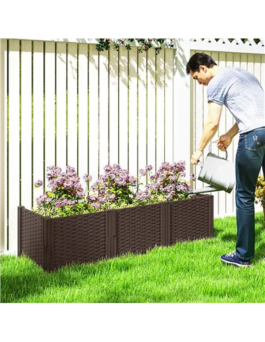 Outsunny Plastic Raised Garden Bed, Modular Planter Box Kit, Garden Fence Edging Border for Flowers, Vegetables, Herbs, Brown