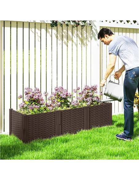 Outsunny Plastic Raised Garden Bed, Modular Planter Box Kit, Garden Fence Edging Border for Flowers, Vegetables, Herbs, Brown