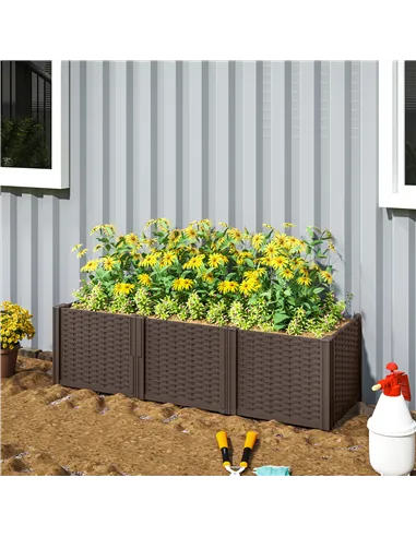 Outsunny Plastic Raised Garden Bed, Modular Planter Box Kit, Garden Fence Edging Border for Flowers, Vegetables, Herbs, Brown