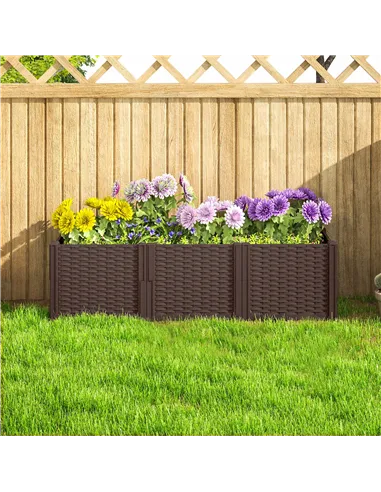 Outsunny Plastic Raised Garden Bed, Modular Planter Box Kit, Garden Fence Edging Border for Flowers, Vegetables, Herbs, Brown