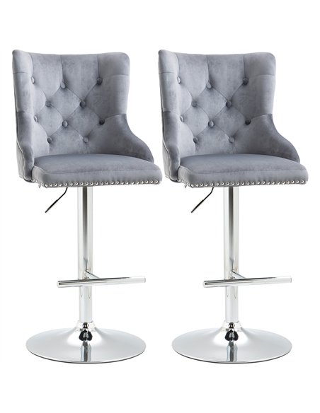 HOMCOM Bar Stools Set of 2, Modern Swivel & Adjustable Velvet Barstools with Button Tufted Back, Footrest, Nailhead Trim for Hom
