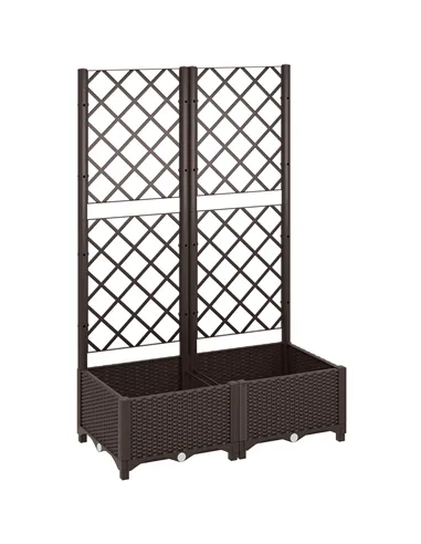 Outsunny Raised Garden Bed with Trellis, Plastic Planter Box with Drainage Holes, Drain Plugs and Water Reservoirs for Climbing 