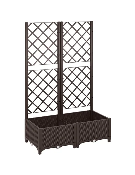 Outsunny Raised Garden Bed with Trellis, Plastic Planter Box with Drainage Holes, Drain Plugs and Water Reservoirs for Climbing 