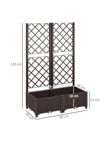 Outsunny Raised Garden Bed with Trellis, Plastic Planter Box with Drainage Holes, Drain Plugs and Water Reservoirs for Climbing 