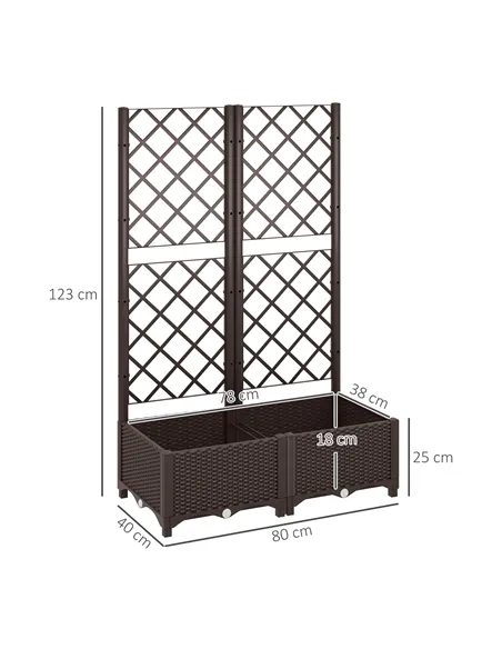 Outsunny Raised Garden Bed with Trellis, Plastic Planter Box with Drainage Holes, Drain Plugs and Water Reservoirs for Climbing 