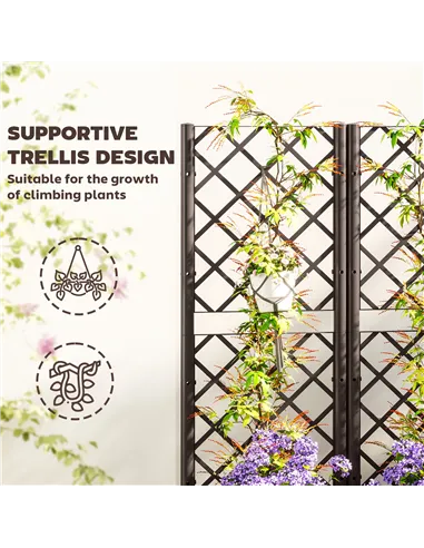 Outsunny Raised Garden Bed with Trellis, Plastic Planter Box with Drainage Holes, Drain Plugs and Water Reservoirs for Climbing 