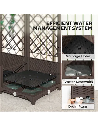 Outsunny Raised Garden Bed with Trellis, Plastic Planter Box with Drainage Holes, Drain Plugs and Water Reservoirs for Climbing 