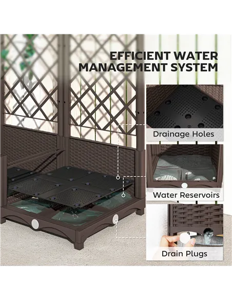 Outsunny Raised Garden Bed with Trellis, Plastic Planter Box with Drainage Holes, Drain Plugs and Water Reservoirs for Climbing 