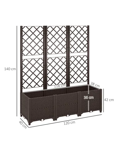 Outsunny Raised Garden Bed with Trellis, Plastic Planter Box with Drainage Holes, Drain Plugs and Water Reservoirs for Climbing 