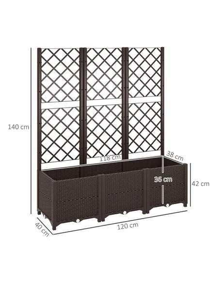 Outsunny Raised Garden Bed with Trellis, Plastic Planter Box with Drainage Holes, Drain Plugs and Water Reservoirs for Climbing 