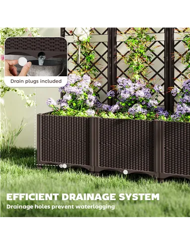 Outsunny Raised Garden Bed with Trellis, Plastic Planter Box with Drainage Holes, Drain Plugs and Water Reservoirs for Climbing 