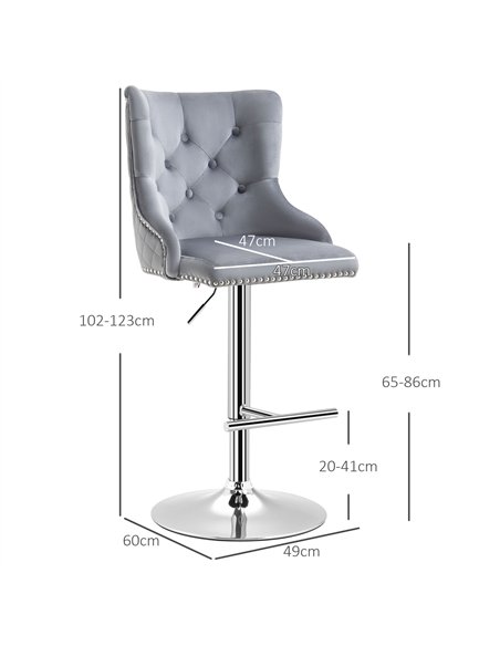 HOMCOM Bar Stools Set of 2, Modern Swivel & Adjustable Velvet Barstools with Button Tufted Back, Footrest, Nailhead Trim for Hom