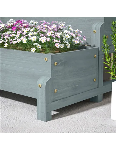 Outsunny 2-Tier Raised Garden Bed with Trellis, Wooden Elevated Planter Box with Drainage Holes, Outdoor Raised Planter for Clim