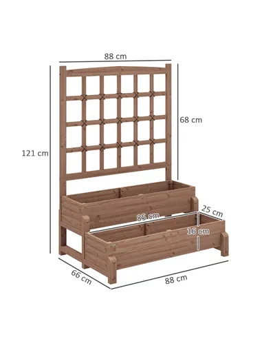 Outsunny 2-Tier Raised Garden Bed with Trellis, Wooden Elevated Planter Box with Drainage Holes, Outdoor Raised Planter for Clim