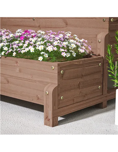 Outsunny 2-Tier Raised Garden Bed with Trellis, Wooden Elevated Planter Box with Drainage Holes, Outdoor Raised Planter for Clim