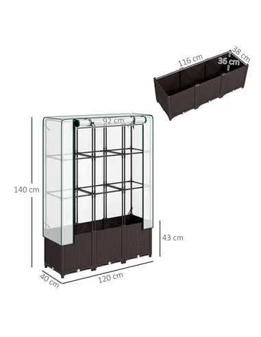Outsunny Raised Garden Bed with Trellis, Plastic Planter Box with PE Cover, Drainage Holes, Drain Plugs and Water Reservoirs for