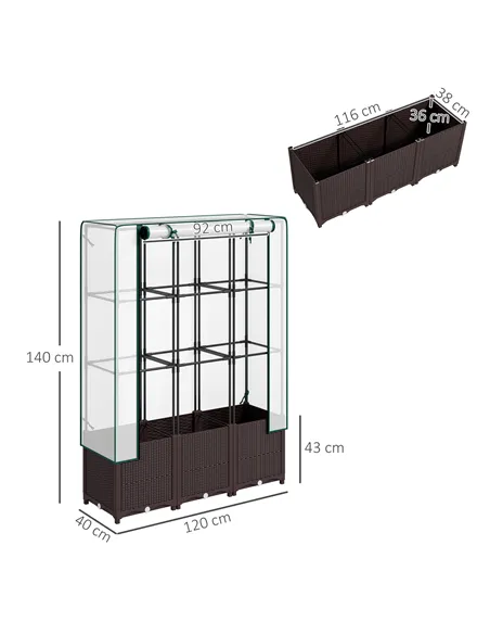 Outsunny Raised Garden Bed with Trellis, Plastic Planter Box with PE Cover, Drainage Holes, Drain Plugs and Water Reservoirs for