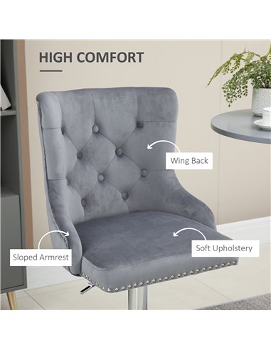 HOMCOM Bar Stools Set of 2, Modern Swivel & Adjustable Velvet Barstools with Button Tufted Back, Footrest, Nailhead Trim for Hom