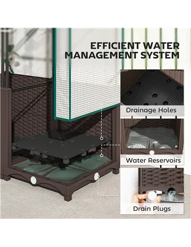Outsunny Raised Garden Bed with Trellis, Plastic Planter Box with PE Cover, Drainage Holes, Drain Plugs and Water Reservoirs for