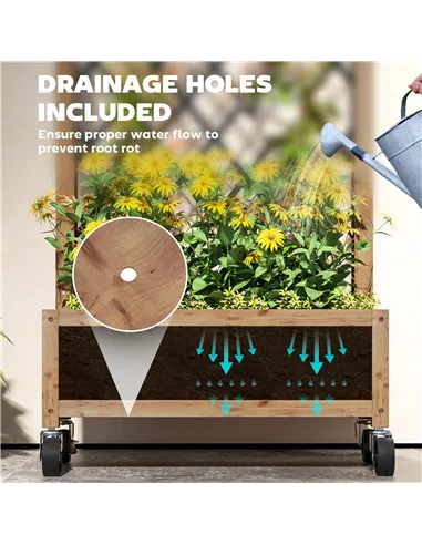 Outsunny Wooden Planter, with Metal Trellis - Brown/Black