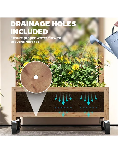 Outsunny Wooden Planter, with Metal Trellis - Brown/Black